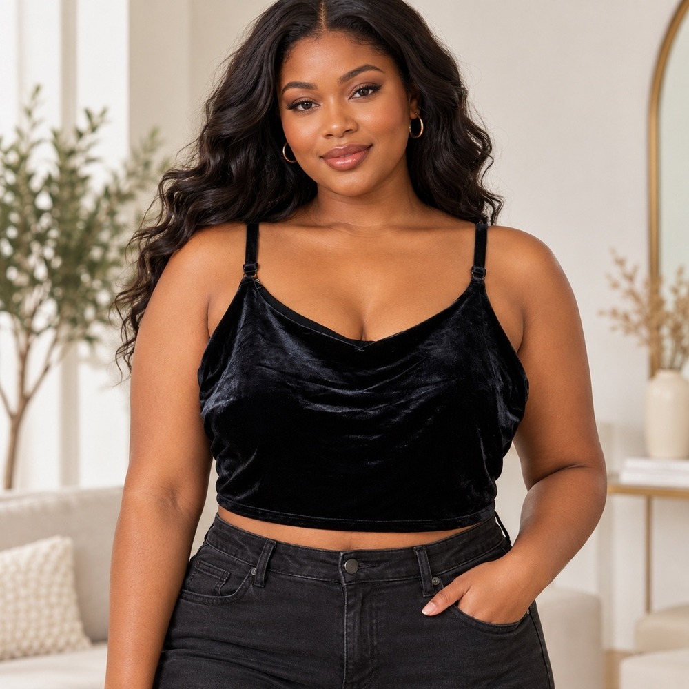 Athleta Crop Top Women XL Black Elation V-Neck Velvet D-DD+ Yoga Tank